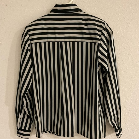 Vintage Yves St. Clair Button Up Blouse Black & Tan Striped Top Women’s Size 10 - Picture 2 of 14